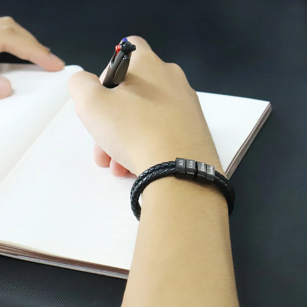 צמיד רצועות שחור - עור איטלקי