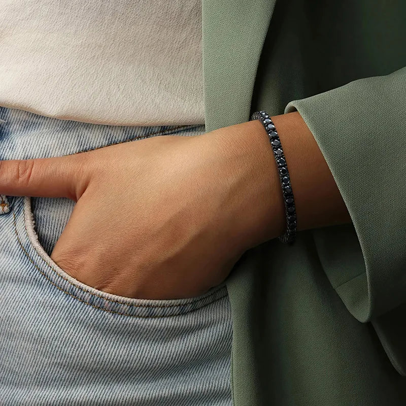 צמיד טניס שחור כסוף | יהלומי מעבדה