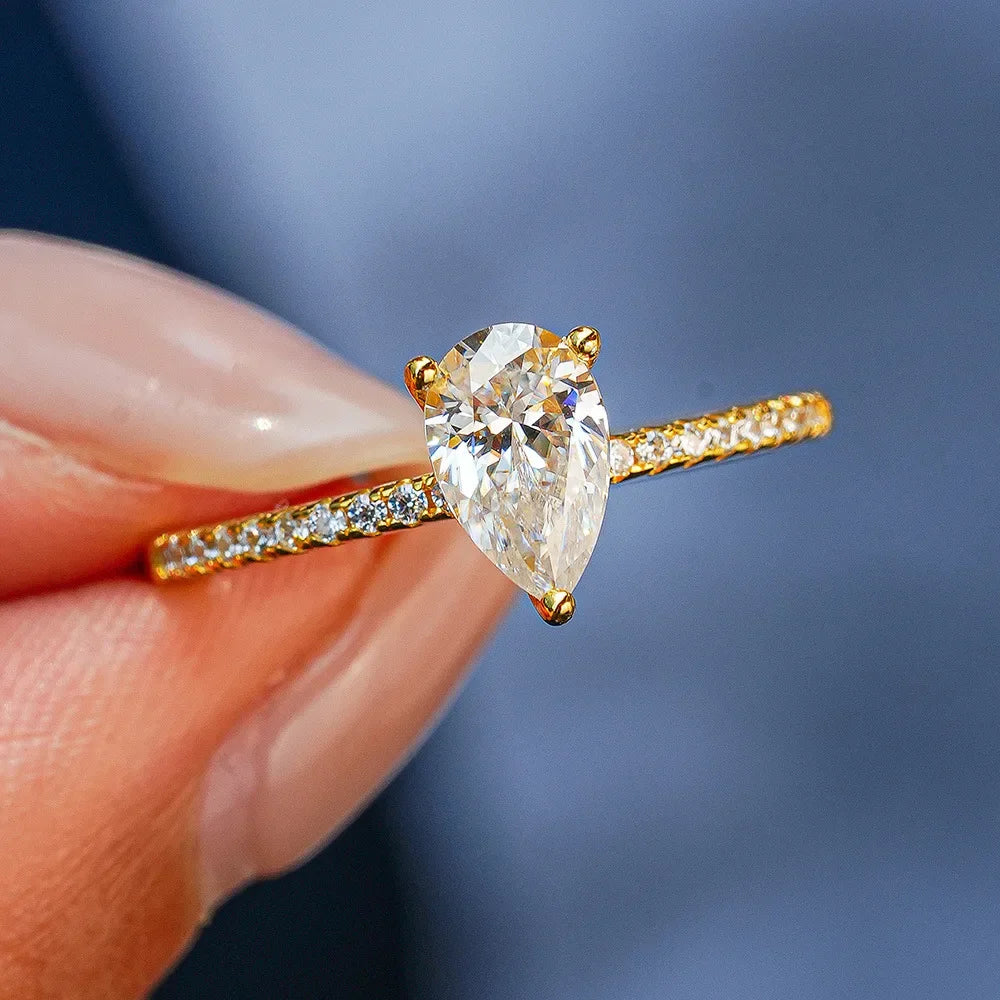 טבעת טיפה משובצץ זהב טהור |  1 קראט