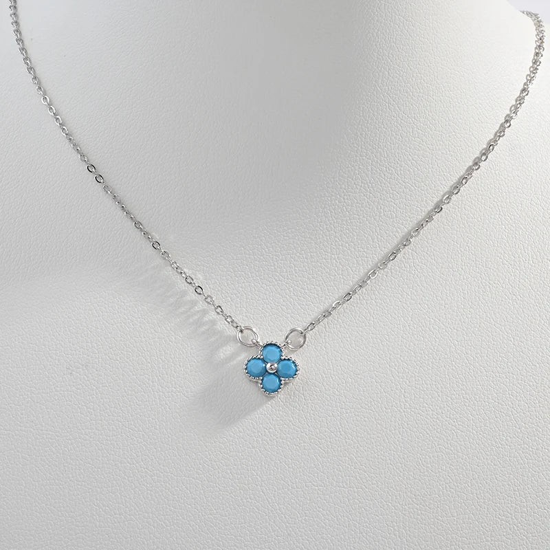 שרשרת תלתן דגם מעיין תכלת - כסף 925