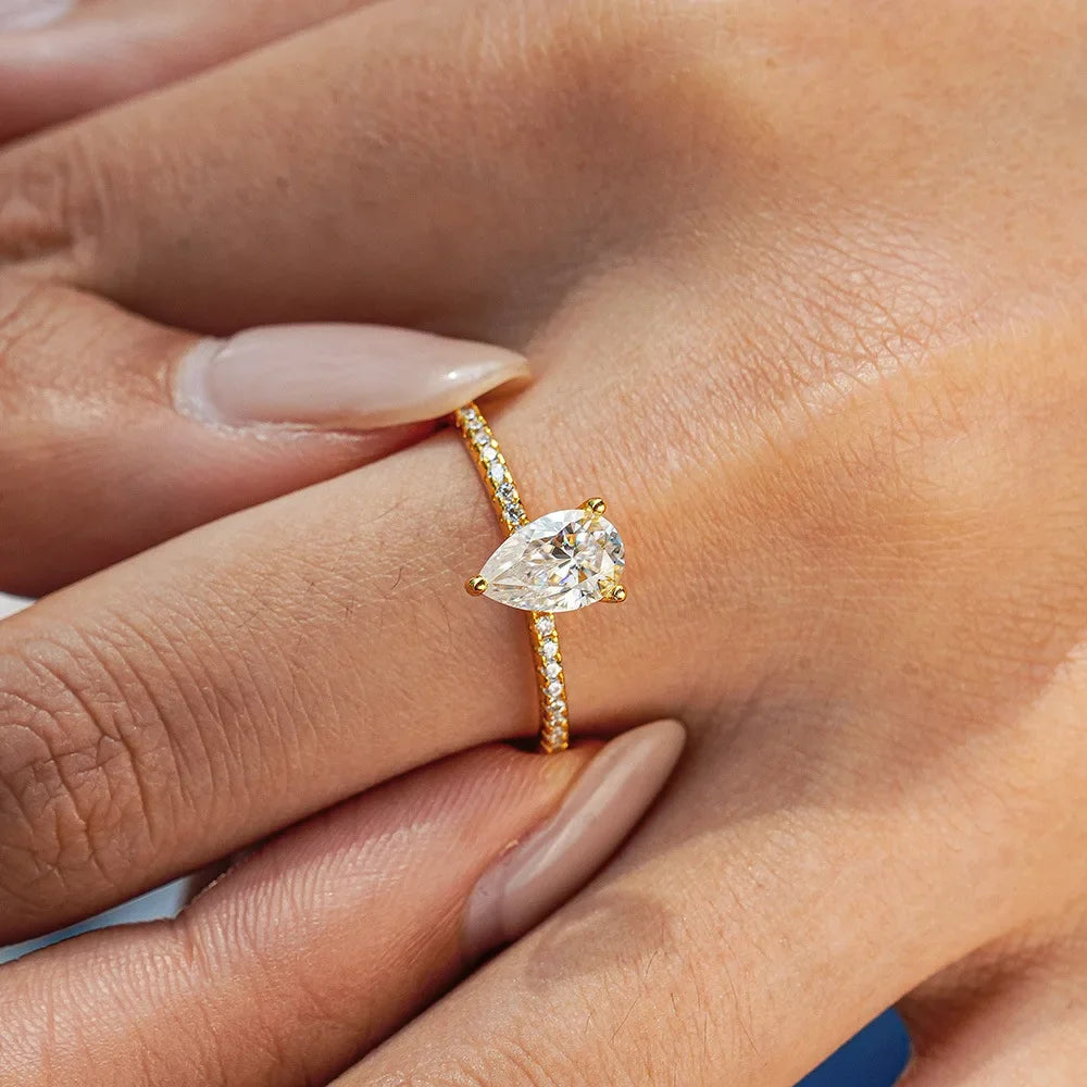 טבעת טיפה משובצץ זהב טהור |  1 קראט