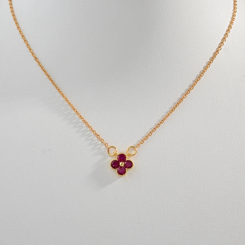 שרשרת תלתן דגם מעיין אדום - זהב 18K