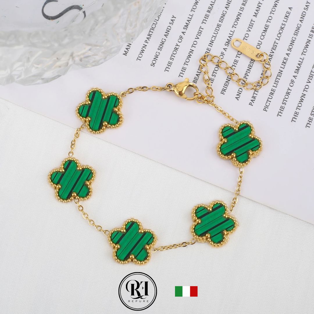 צמיד תלתן ירוק אמרלד - 18K