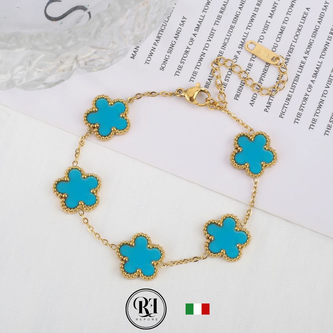 צמיד תלתן תכלת פסטל - 18K